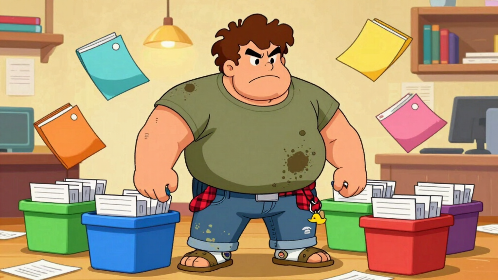 Files flying and sorting themselves into organized colored bins