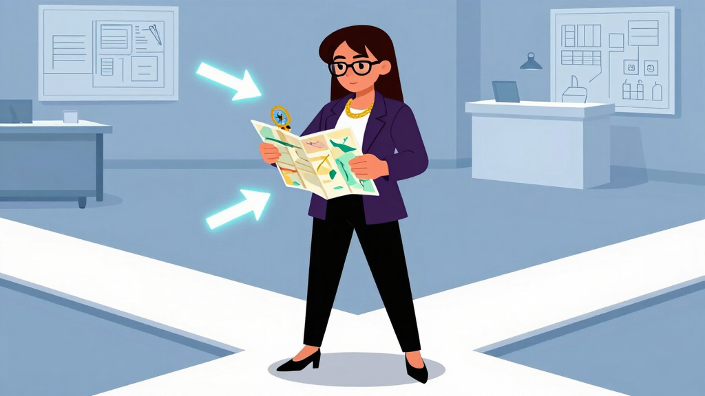 Character examining compass at crossroads representing concurrency model decision