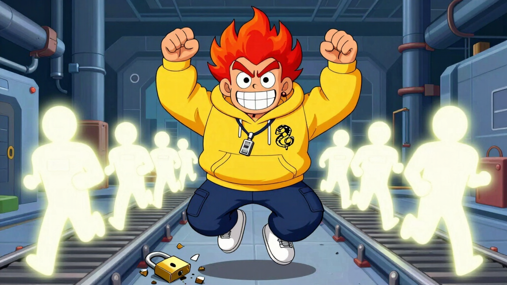 Programmer celebrating the removal of the GIL with a shattered padlock