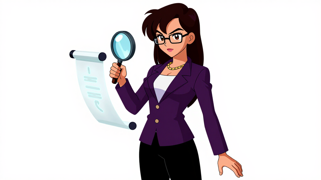 Debug Dee examining glowing scroll with magnifying glass