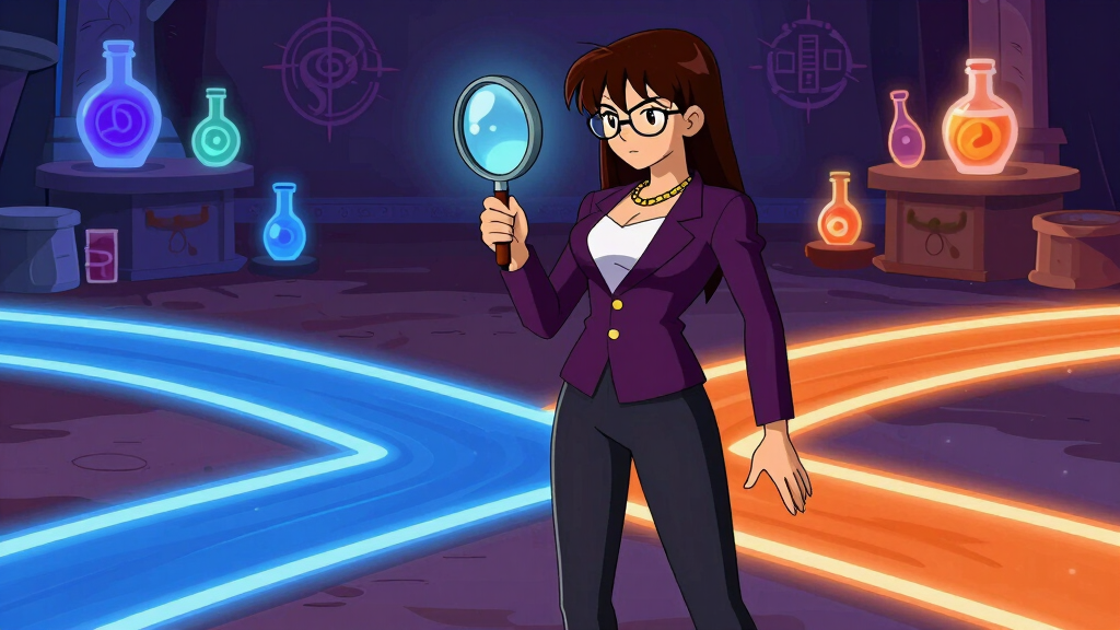 Developer using a magnifying glass to inspect and narrow a type