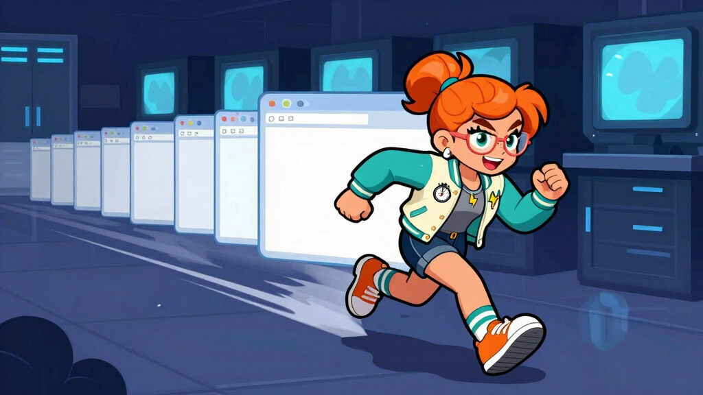 Cache Katie sprinting past ghostly browser windows in headless mode