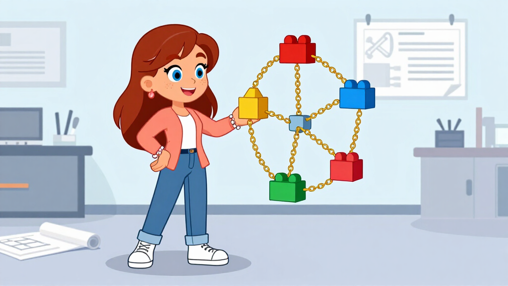 Character connecting blocks with chains representing database relationships
