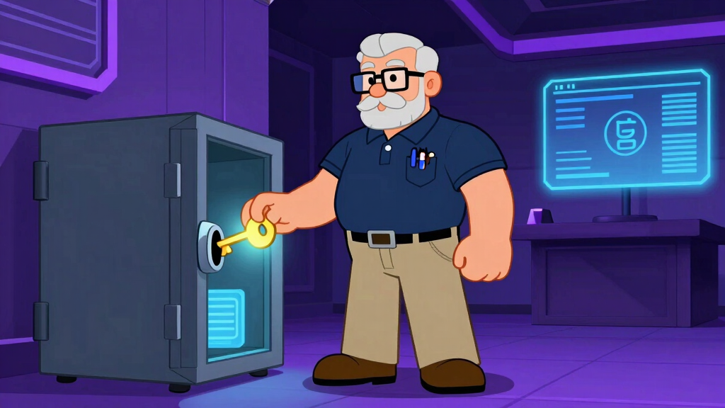 Character architecting a Telegram bot system in a neon-lit communication hub