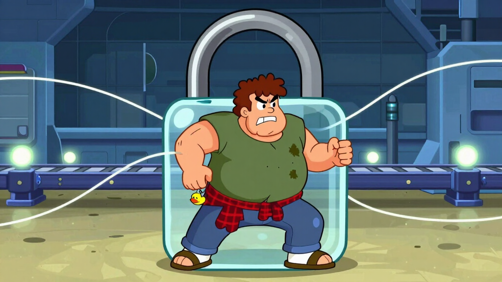 Cartoon character trapped inside giant padlock representing the Python GIL
