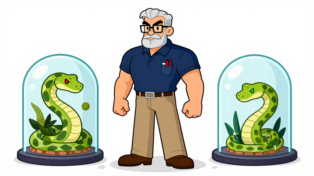 Sudo Sam curator among glass domes with Python environments