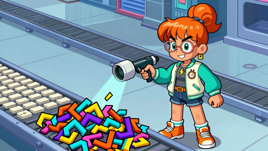 Cache Katie scanning messy code with glowing tool