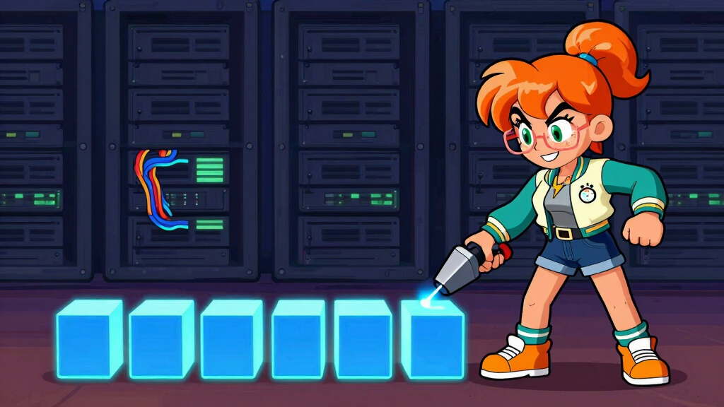 Cache Katie slicing glowing byte block into pieces