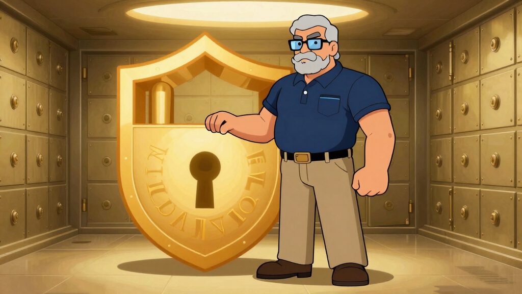 Sudo Sam next to a giant glowing shield lock symbol