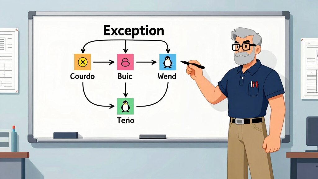 Debug Dee examining a giant red error message with magnifying glass