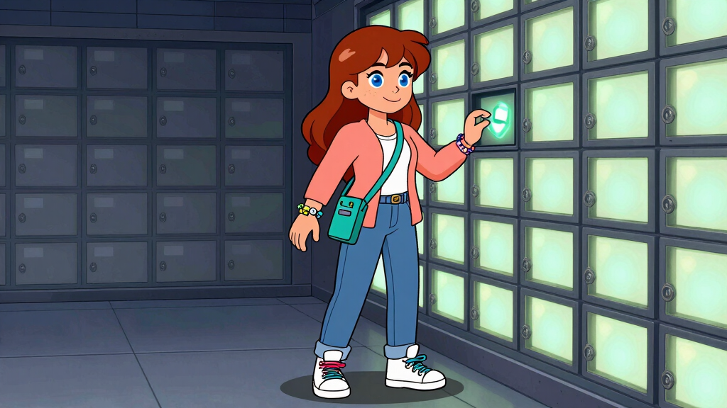 API Alice inserting glowing key crystal into safety deposit box