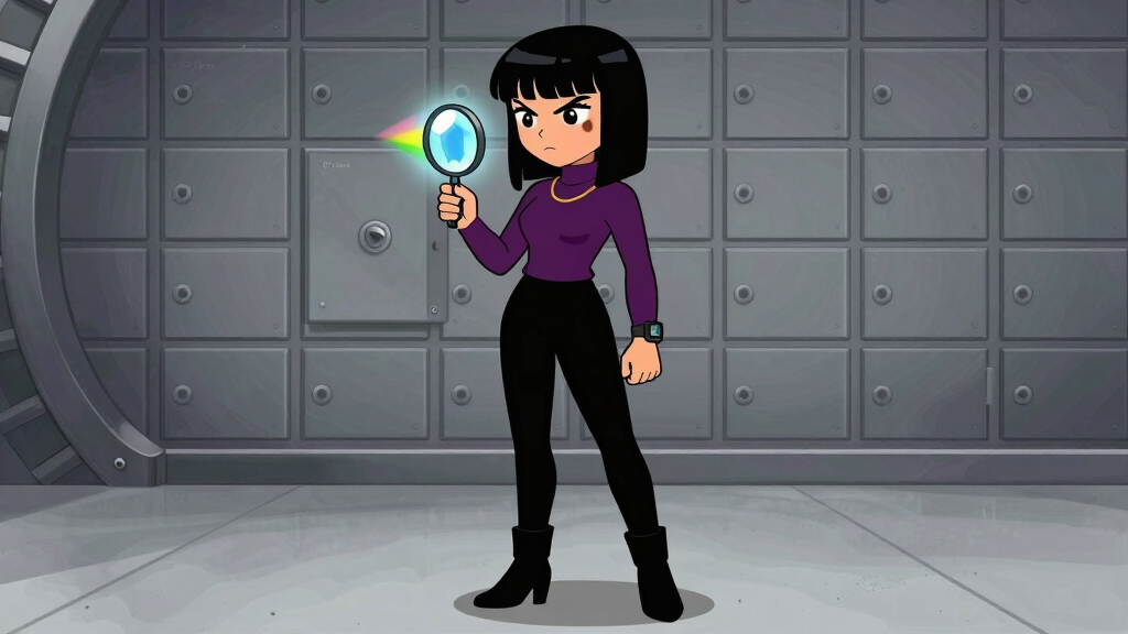 Debug Dee examining glowing hex crystal for hashlib tutorial