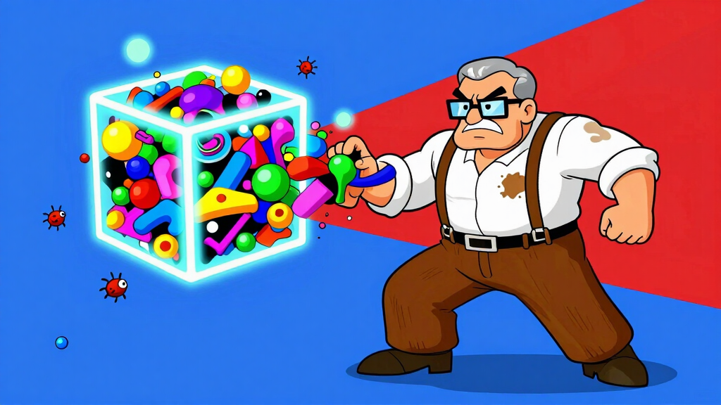 Stack Trace Steve watching random shapes hit a glowing structure