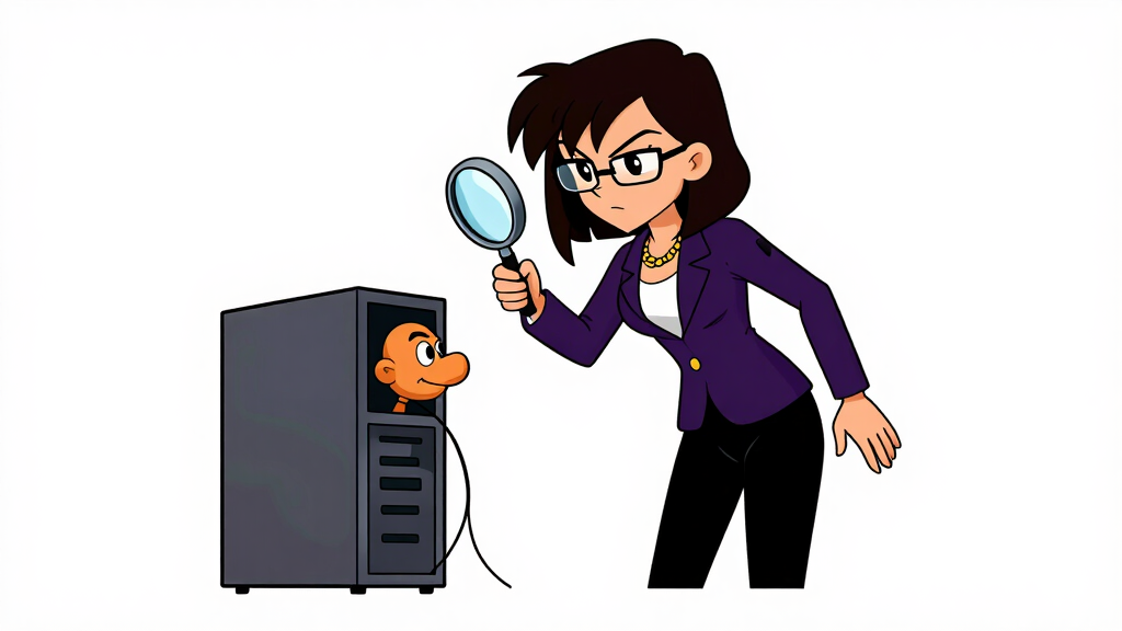 Debug Dee examining a mock server with magnifying glass