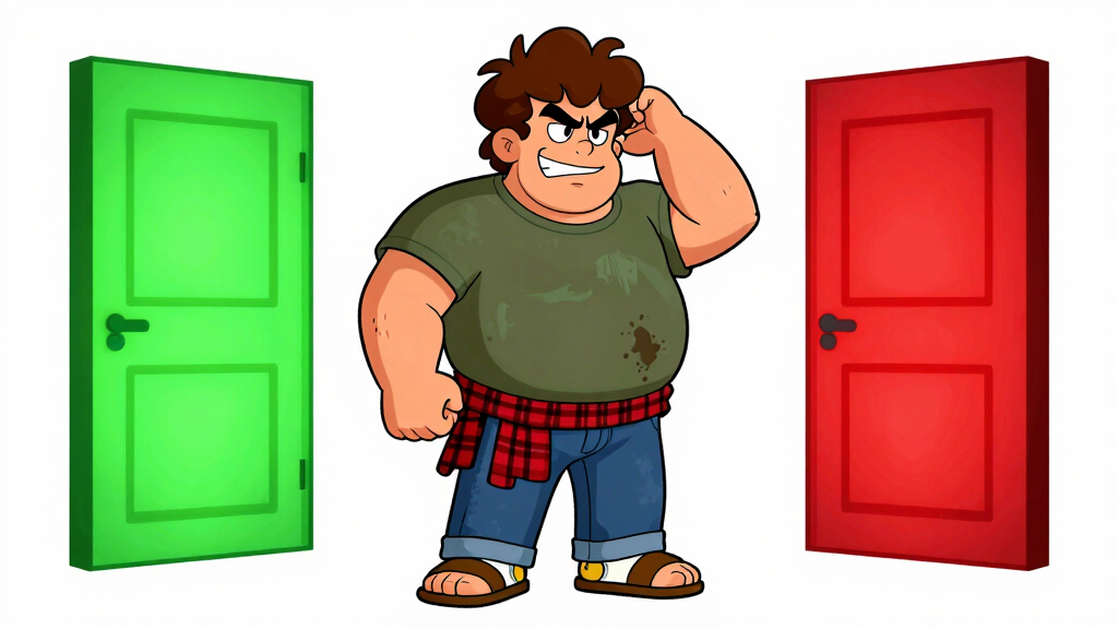 Loop Larry confused between two glowing doors
