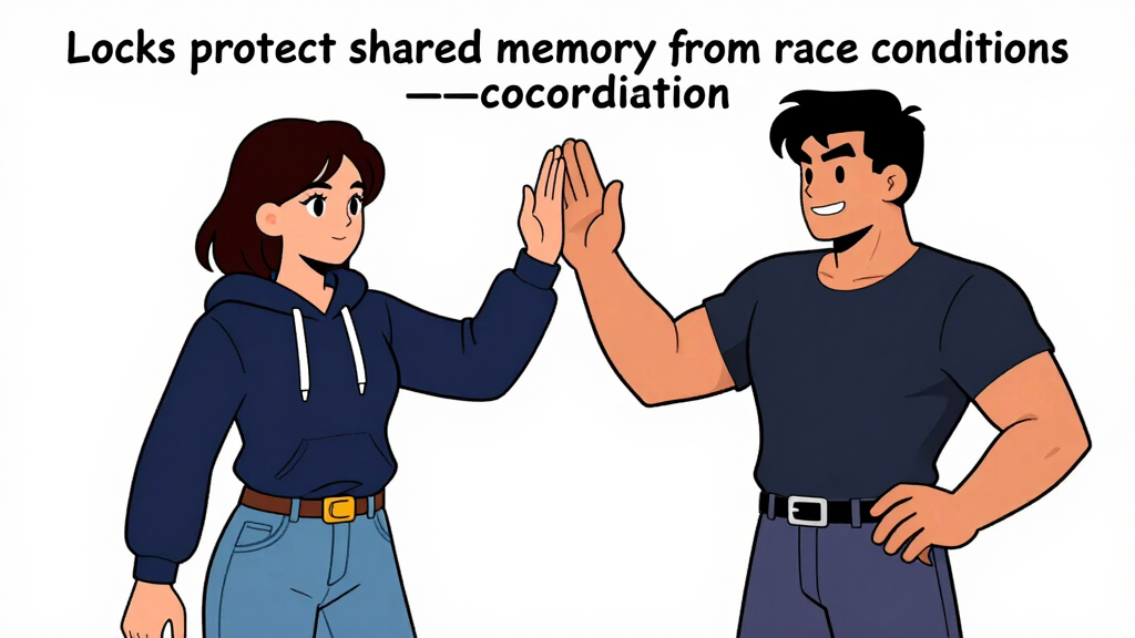 Locks protect shared memory from race conditions—coordinatio