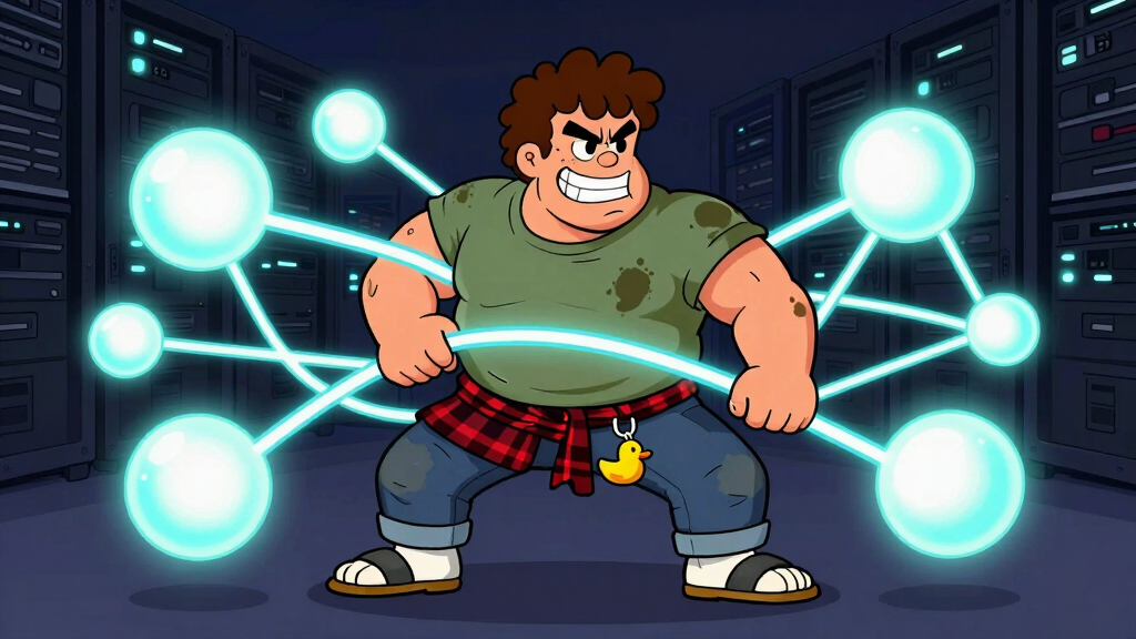 Loop Larry untangling a web of network nodes