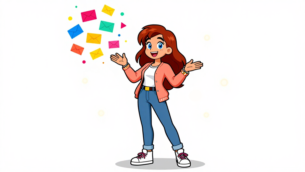 API Alice releasing cascade of glowing email envelopes