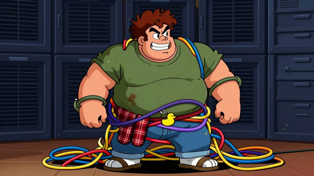 Loop Larry tangled in SSH network cables
