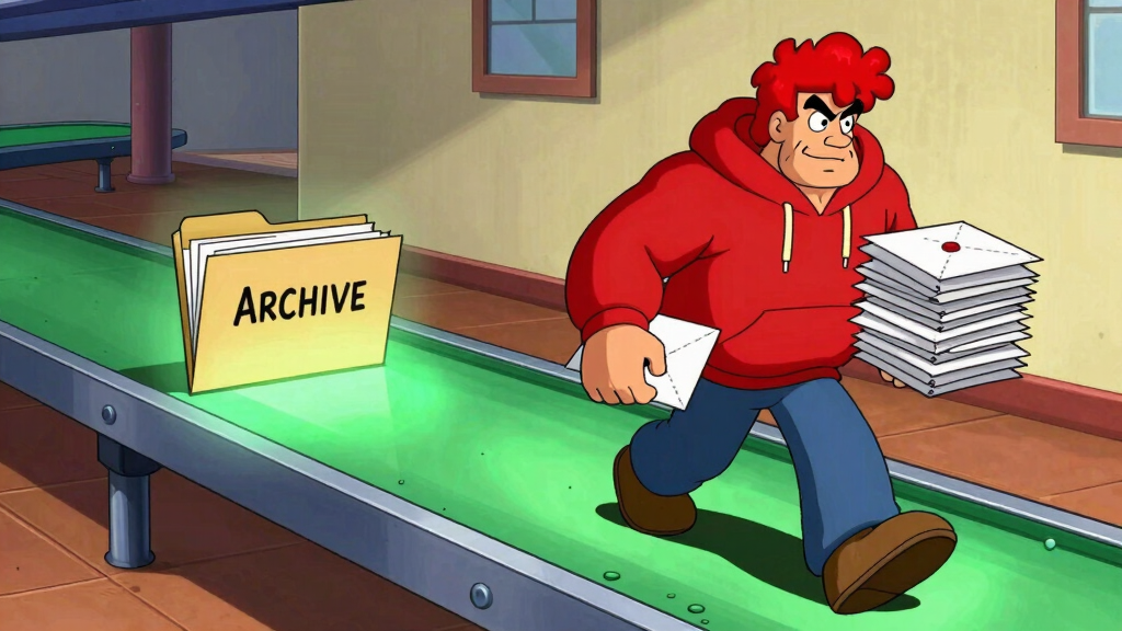 Loop Larry archiving emails on conveyor belt