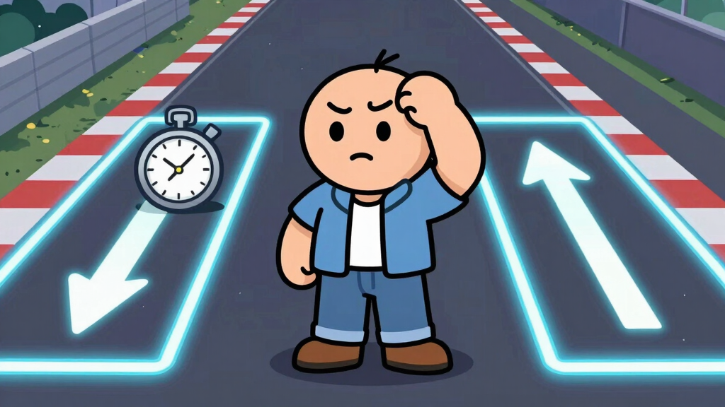 Loop Larry choosing between two Python approaches on a race track