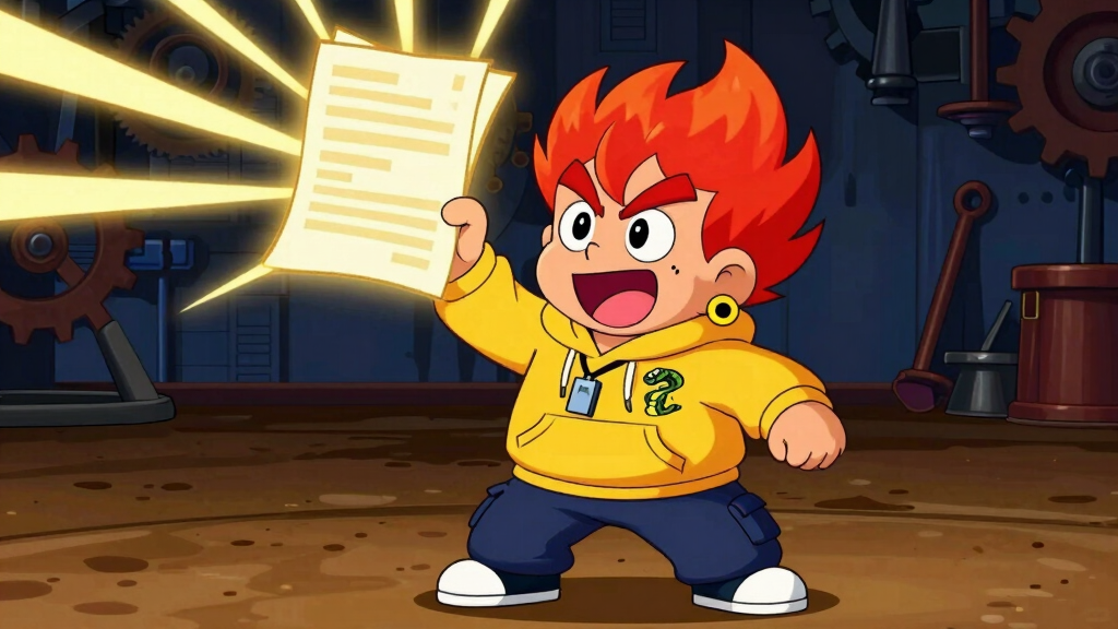 Pyro Pete holding up glowing TOML config document triumphantly