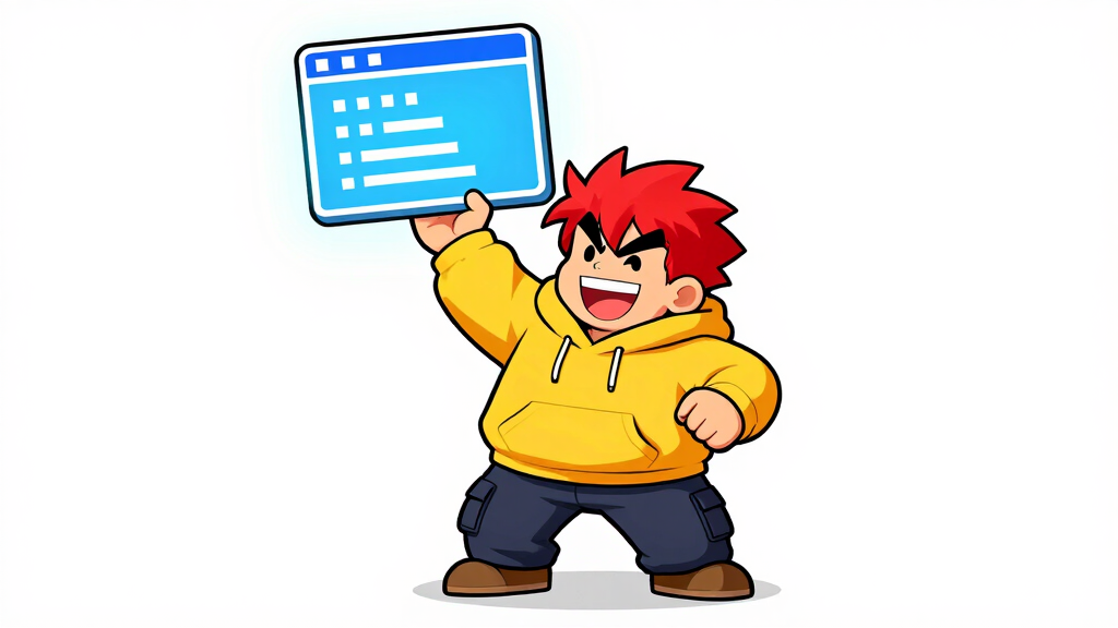 Pyro Pete holding giant CLI terminal icon triumph pose