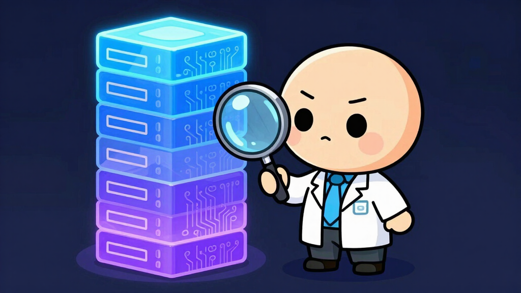 Python developer inspecting memory allocation blocks with magnifying glass