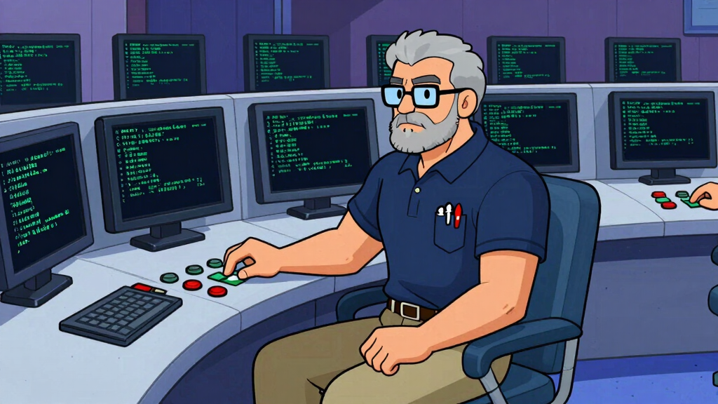Sudo Sam at a terminal control panel like an air traffic controller