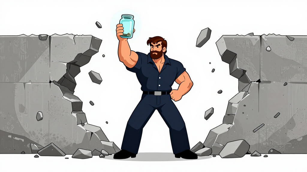 Sudo Sam holding a glowing jar as a PicklingError wall crumbles behind him