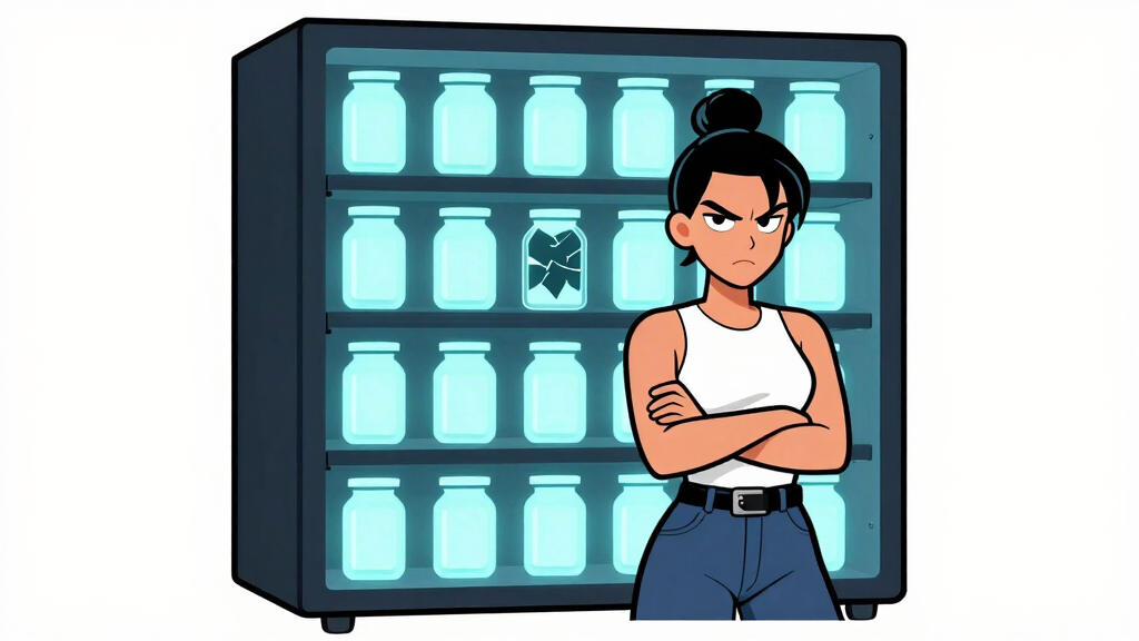 API Alice standing in front of a server rack filled with glowing jars