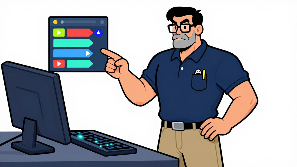 Senior developer pointing at a glowing terminal with interactive CLI menu