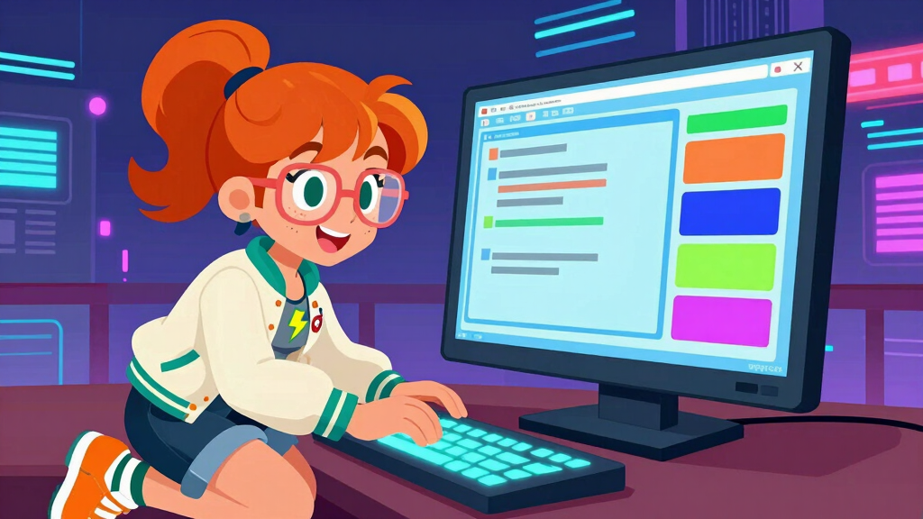 Cache Katie speed-typing with a beautiful formatted terminal help page appearing on screen