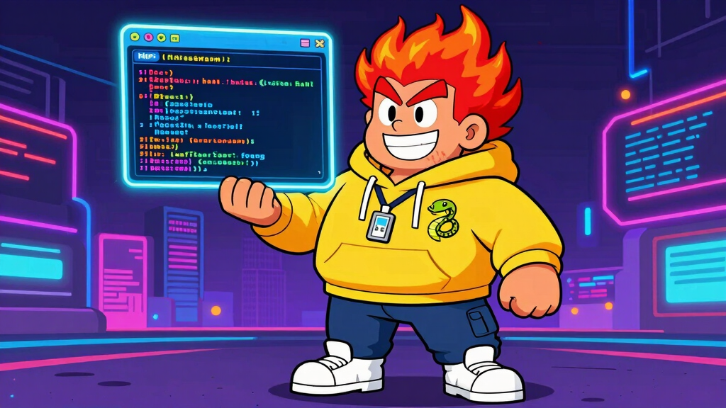 Pyro Pete holds up a glowing terminal window with beautifully structured rich-click help output