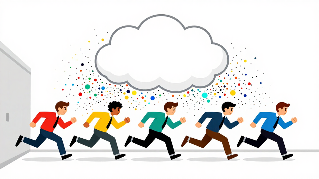 Multiple developers frozen mid-sprint scattered by jitter cloud