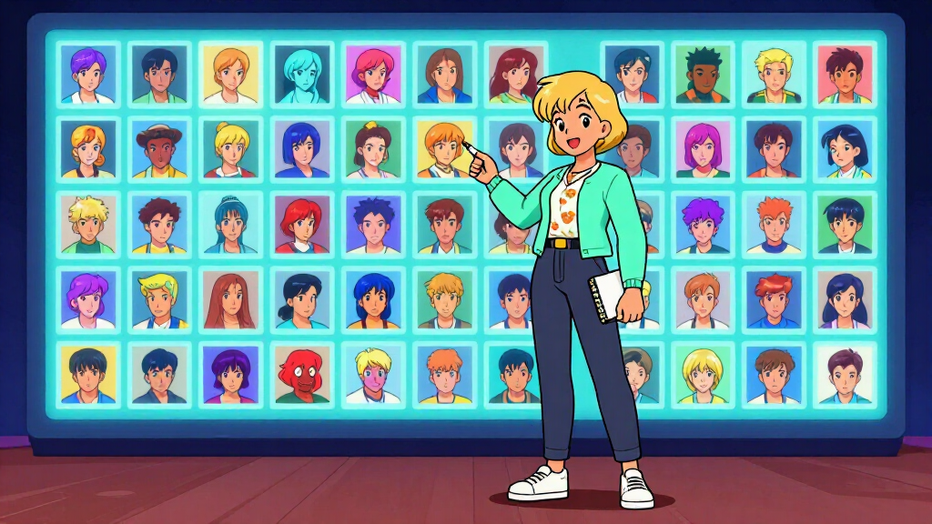 API Alice pointing at a glowing image grid showing parallel downloads