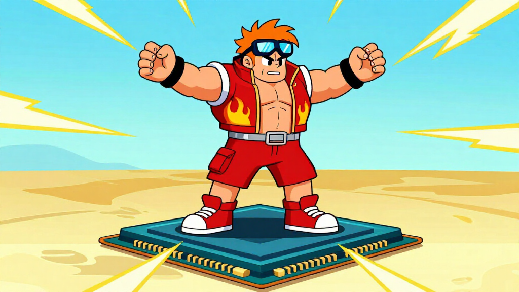 Pyro Pete standing on a CPU chip with data streams around him