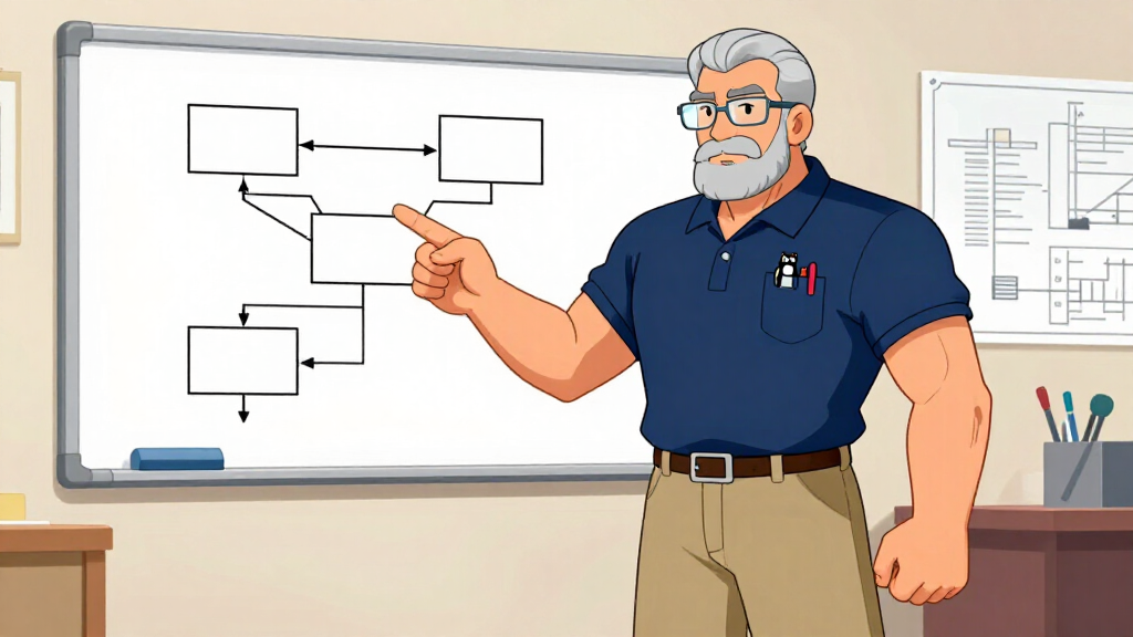 Developer drawing a dependency injection flow diagram on a whiteboard