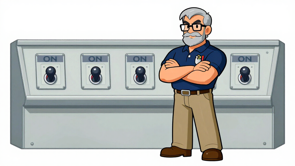 Sudo Sam at a control panel with four levers all switched to ON