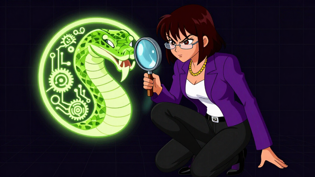 Debug Dee examining Python logo with magnifying glass checking for JIT compiler support