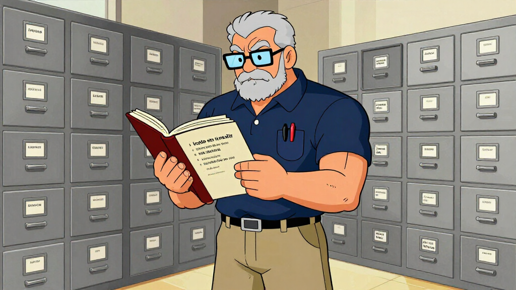 Senior developer cross-referencing type stub library filing cabinets